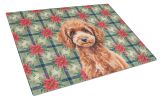 Miniature Red Poodle Christmas PoinsettIas Glass Cutting Board Decorative Tempered Glass Kitchen Cutting and Serving Board Large Size Chopping Board