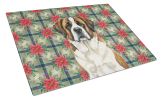 Brindle and White Saint Bernard Christmas PoinsettIas Glass Cutting Board Decorative Tempered Glass Kitchen Cutting and Serving Board Large Size Chopp