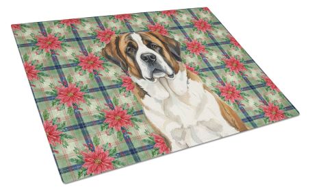 Brindle and White Saint Bernard Christmas PoinsettIas Glass Cutting Board Decorative Tempered Glass Kitchen Cutting and Serving Board Large Size Chopp