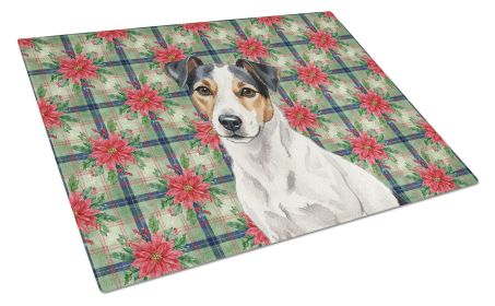 White with Black Markings Russell Terrier Christmas PoinsettIas Glass Cutting Board Decorative Tempered Glass Kitchen Cutting and Serving Board Large