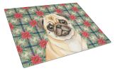 Fawn Pug Christmas PoinsettIas Glass Cutting Board Decorative Tempered Glass Kitchen Cutting and Serving Board Large Size Chopping Board