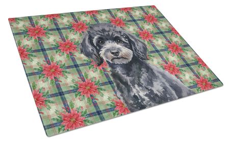 Toy Black Poodle Christmas PoinsettIas Glass Cutting Board Decorative Tempered Glass Kitchen Cutting and Serving Board Large Size Chopping Board