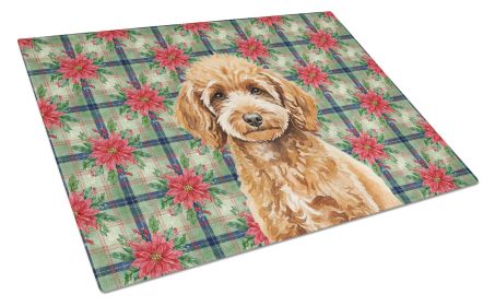 Miniature Apricot Poodle Christmas PoinsettIas Glass Cutting Board Decorative Tempered Glass Kitchen Cutting and Serving Board Large Size Chopping Boa