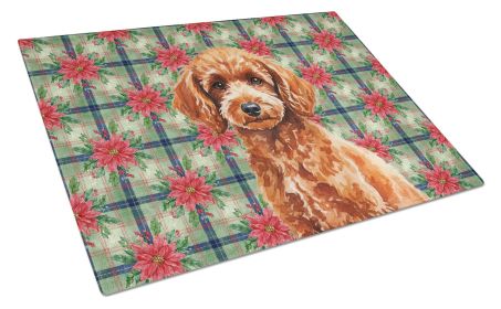 Toy Red Poodle Christmas PoinsettIas Glass Cutting Board Decorative Tempered Glass Kitchen Cutting and Serving Board Large Size Chopping Board