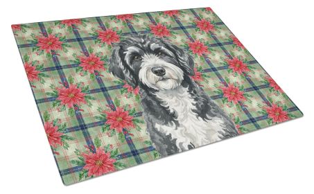 Portuguese Water Dog Christmas PoinsettIas Glass Cutting Board Decorative Tempered Glass Kitchen Cutting and Serving Board Large Size Chopping Board