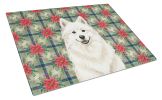 Cream Samoyed Christmas PoinsettIas Glass Cutting Board Decorative Tempered Glass Kitchen Cutting and Serving Board Large Size Chopping Board