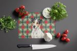 White with Black Markings Russell Terrier Christmas PoinsettIas Glass Cutting Board Decorative Tempered Glass Kitchen Cutting and Serving Board Large