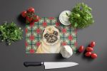 Fawn Pug Christmas PoinsettIas Glass Cutting Board Decorative Tempered Glass Kitchen Cutting and Serving Board Large Size Chopping Board