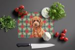 Toy Red Poodle Christmas PoinsettIas Glass Cutting Board Decorative Tempered Glass Kitchen Cutting and Serving Board Large Size Chopping Board