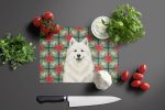 Cream Samoyed Christmas PoinsettIas Glass Cutting Board Decorative Tempered Glass Kitchen Cutting and Serving Board Large Size Chopping Board